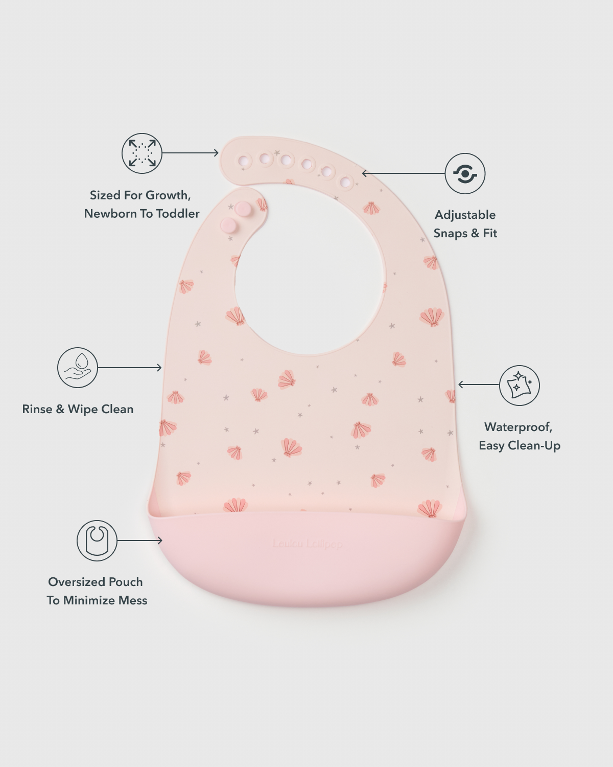 Silicone Bib Printed - Pink Seashells