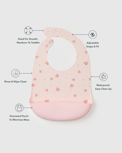Silicone Bib Printed - Pink Seashells