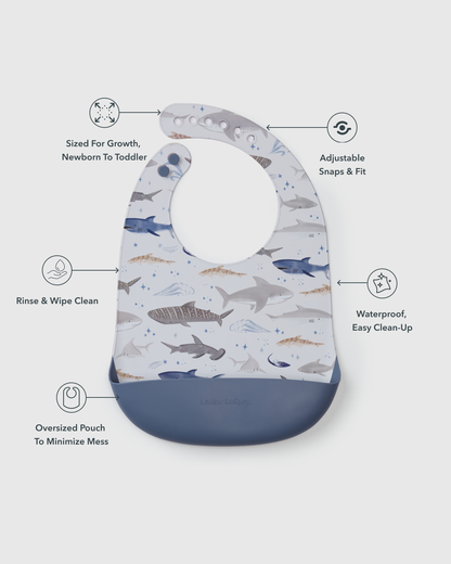 Silicone Bib Printed - Smiley Sharks