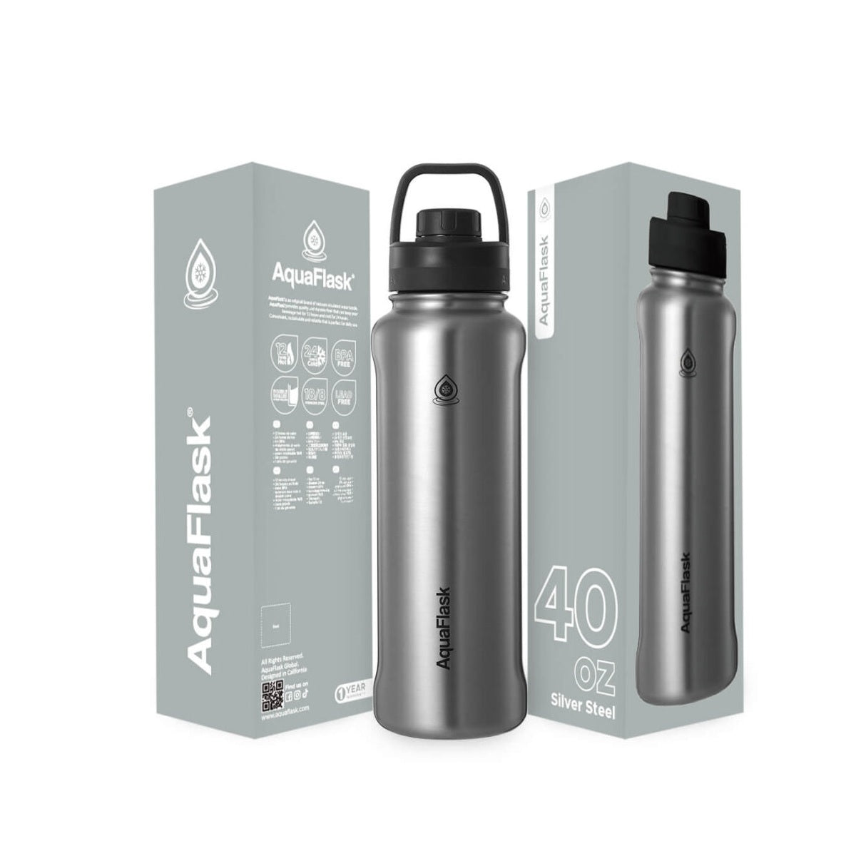 Bouteille d'eau en acier inoxydable AquaFlask 1080 ml (40 oz) avec bouchon sport – Chaud et froid, anti-fuite, sans BPA