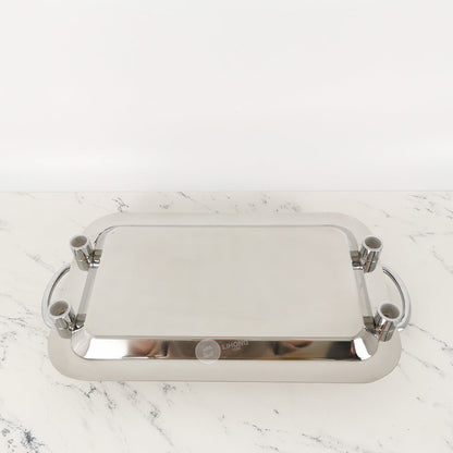 Stainless Steel Rectangular Serving Tray with Silver Handles