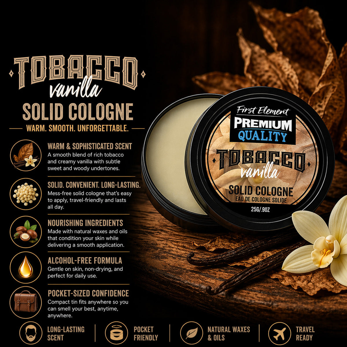 Cologne solide - Vanille Tabac