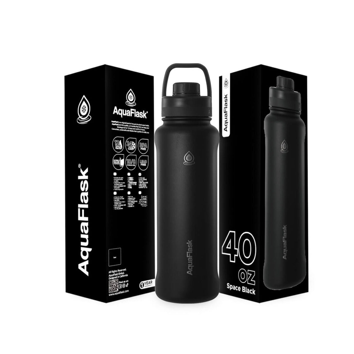 Bouteille d'eau en acier inoxydable AquaFlask 1080 ml (40 oz) avec bouchon sport – Chaud et froid, anti-fuite, sans BPA