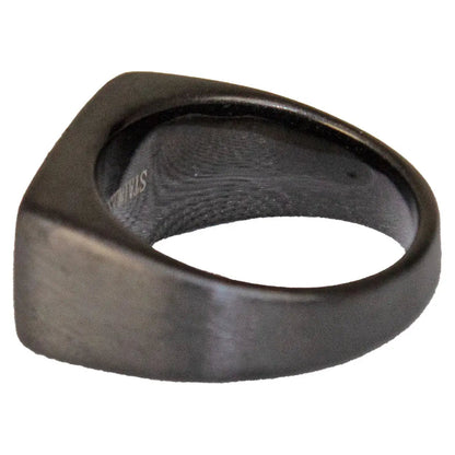Bague chevalière homme SteelTime en acier inoxydable noir avec détail pierre