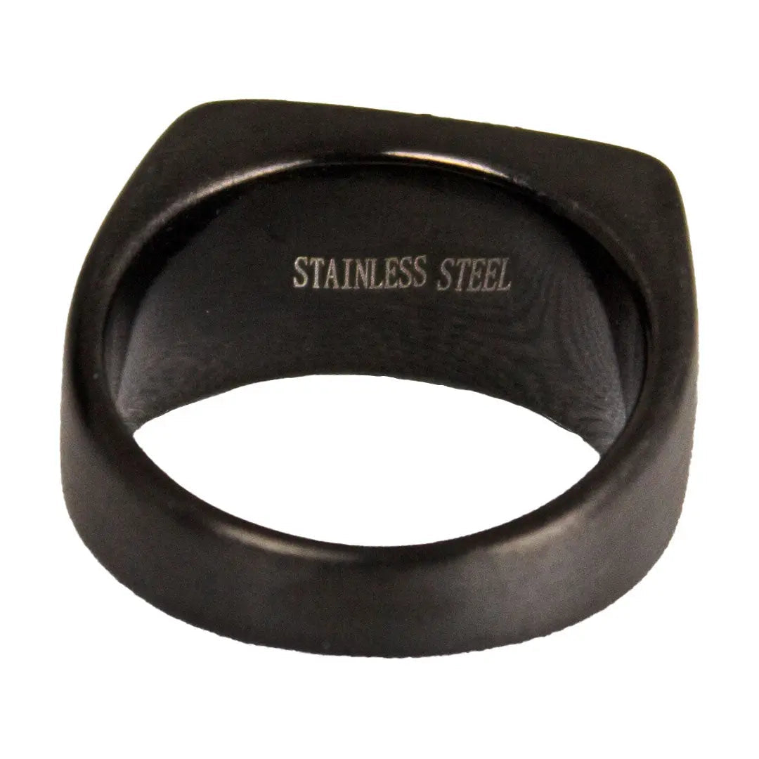 Bague chevalière homme SteelTime en acier inoxydable noir avec détail pierre