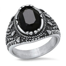 Bague SteelTime pour homme en acier inoxydable gothique avec diamant noir simulé