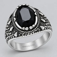 SteelTime Men's Stainless Steel Gothic Simulated Black Diamond Ring