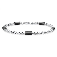 Bracelet en chaîne maille forçat et barres, bicolore noir et acier inoxydable, pour homme, SteelTime