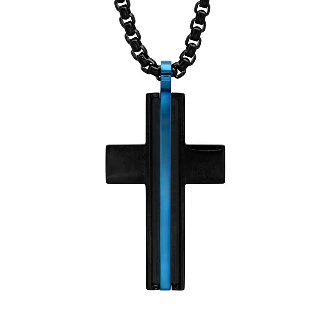 Collier Pendentif Croix Rayé Steeltime