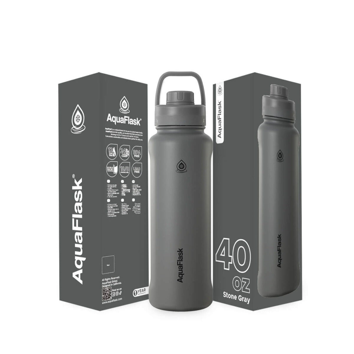 Bouteille d'eau en acier inoxydable AquaFlask 1080 ml (40 oz) avec bouchon sport – Chaud et froid, anti-fuite, sans BPA
