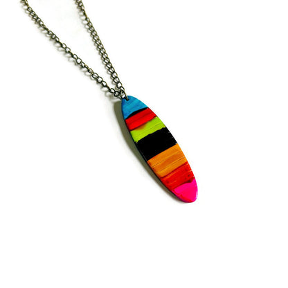 Collier pendentif rayé multicolore fait main