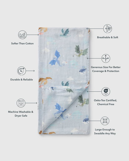Baby Muslin Swaddle in Tanboocel® Bamboo Viscose - Magical Dragons