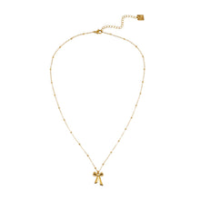 TALIANA Gold: Dainty Beaded Chain Necklace with Bow Pendant & Solitaire Zirconia – Elegant Everyday Jewelry