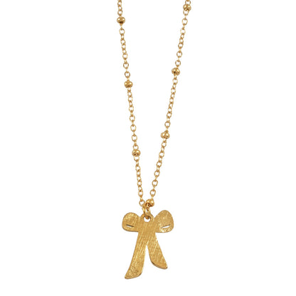 TALIANA Gold : Collier chaîne délicate perlée avec pendentif nœud et zircone solitaire – Bijou élégant pour tous les jours