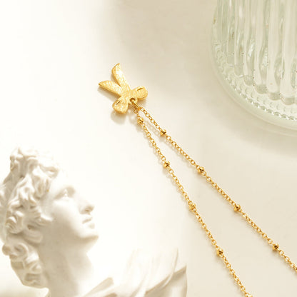TALIANA Gold : Collier chaîne délicate perlée avec pendentif nœud et zircone solitaire – Bijou élégant pour tous les jours