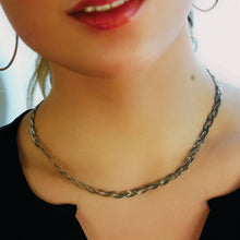 TARA White Gold (Silver Toned): Intertwined Herringbone Snake Skin Textured Necklace.
