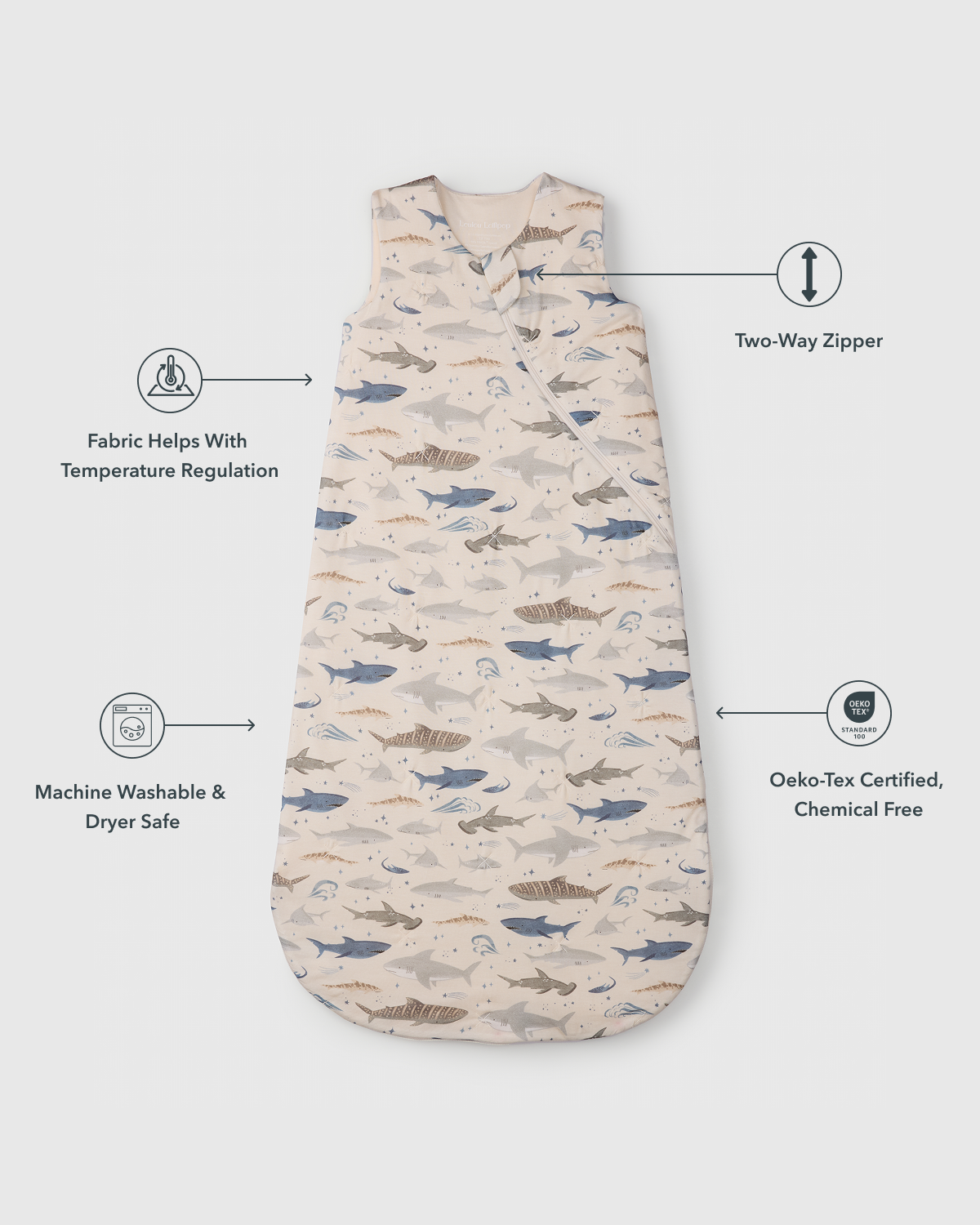 Baby Sleep Bag TENCEL™ 1.0 TOG - Smiley Sharks