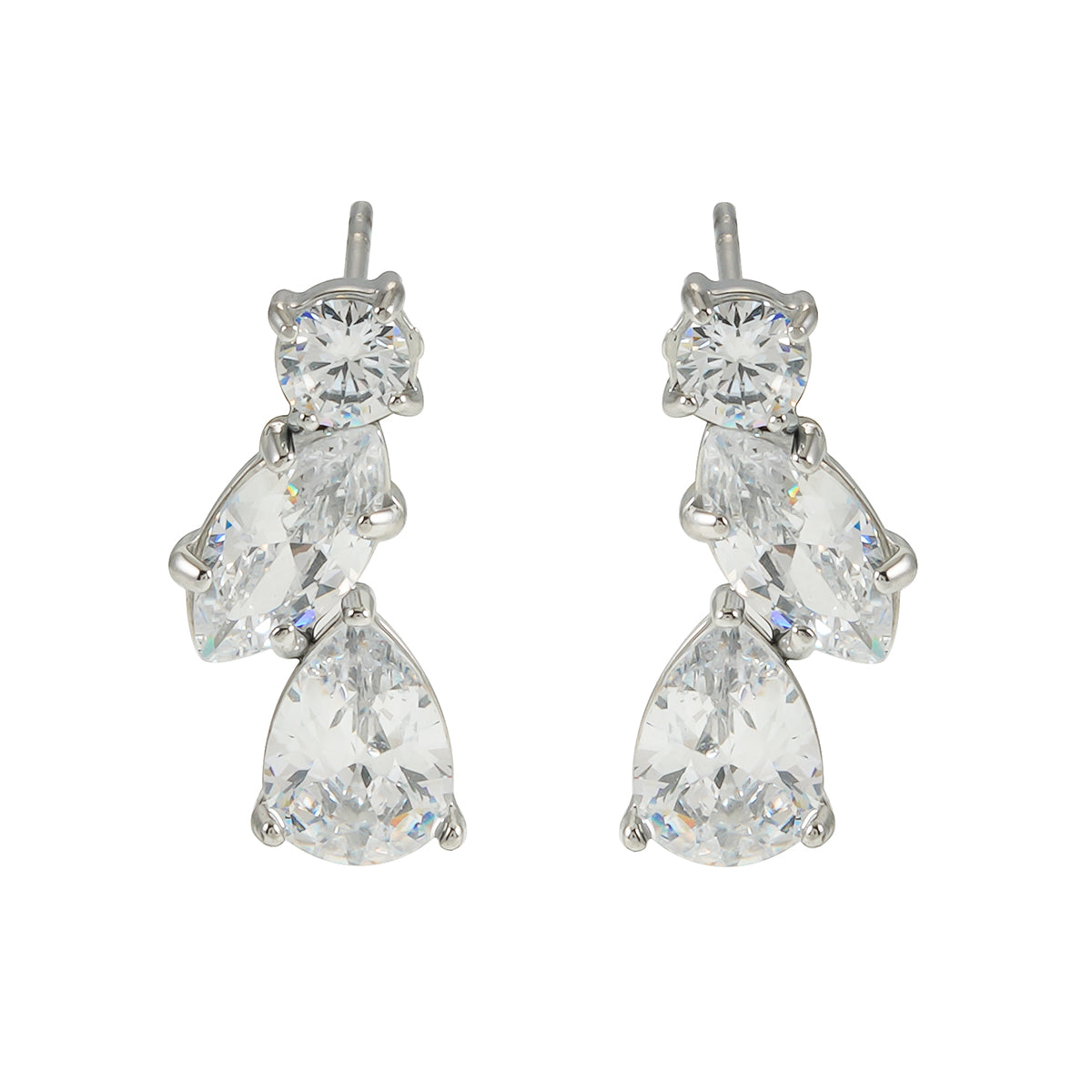 THEOLA: Boucles d'oreilles clous empilables en moissanite triple Radiance en or blanc rhodié