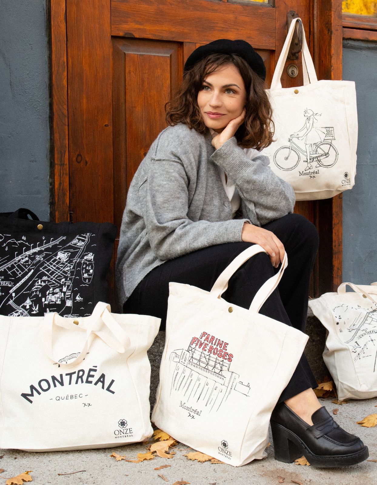Sac fourre-tout en toile illustré Fille à vélo