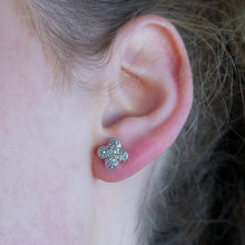TREMBLANT White Gold (Silver Toned): Dazzling Pavé Zirconia (CZ) Stud Earrings – Elegant Sparkle AM or PM