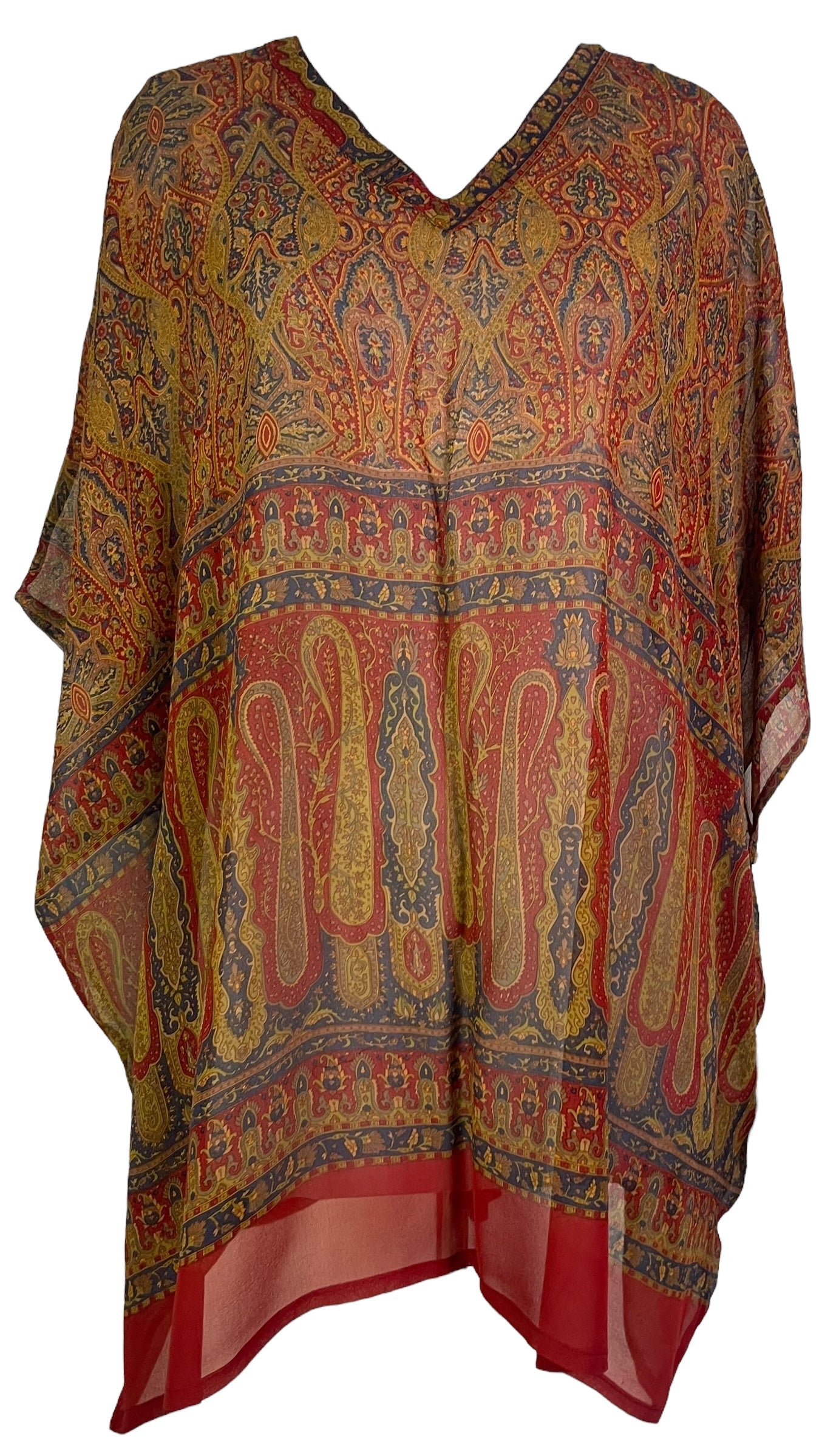 PRG7189 Tunique caftan courte en pure soie Sheer Avatar sans fentes