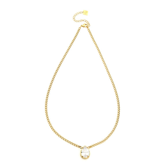 TWYLA : Collier à pendentif en cristal en forme de goutte d'eau sur une chaîne à maillons.