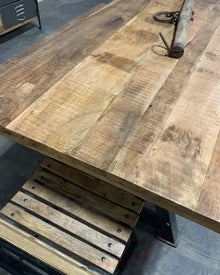 Industrial dining table AMSTERDAM with mango wood top and cast iron legs