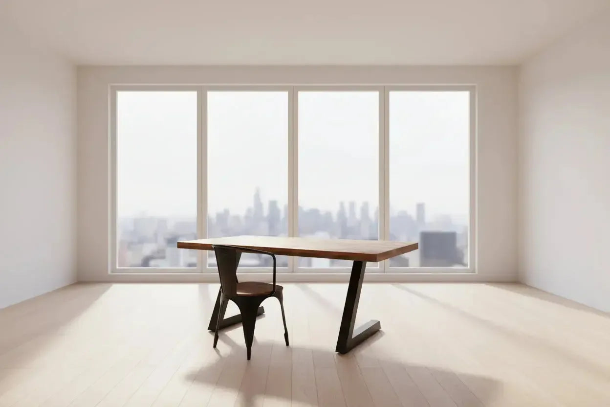 Mango wood table or desk with black L-shaped steel legs