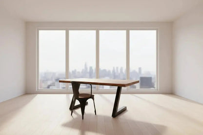Mango wood table or desk with black L-shaped steel legs
