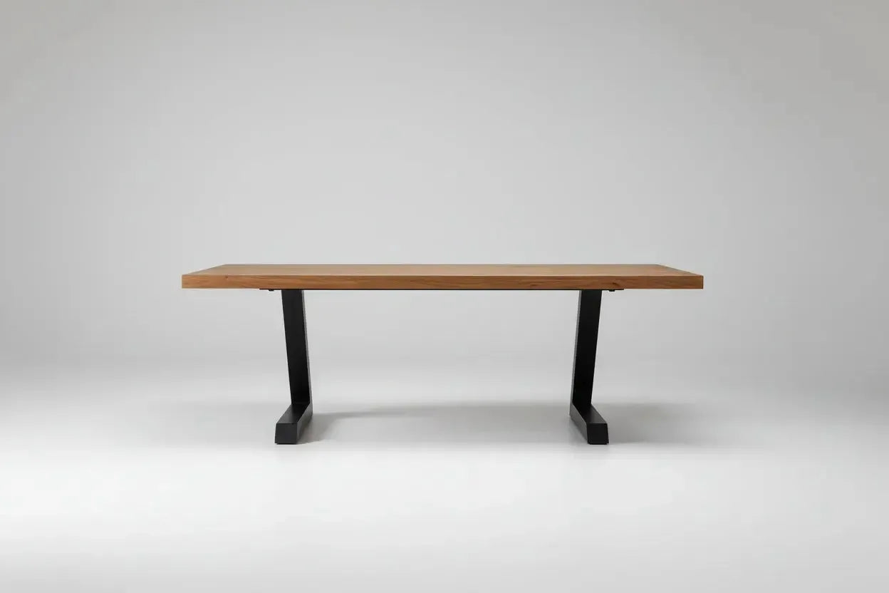Mango wood table or desk with black L-shaped steel legs