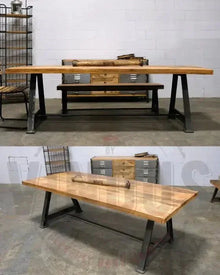 Industrial dining table AMSTERDAM with mango wood top and cast iron legs