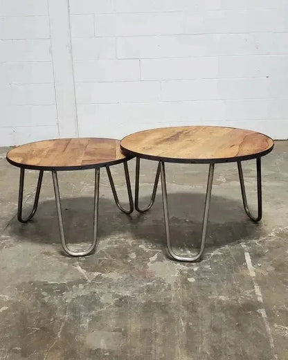 Mango Wood Hairpin Leg Coffee Tables Set of 2