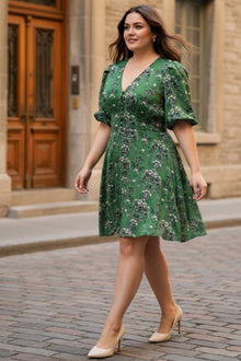 Robe évasée Talia à motif floral vert