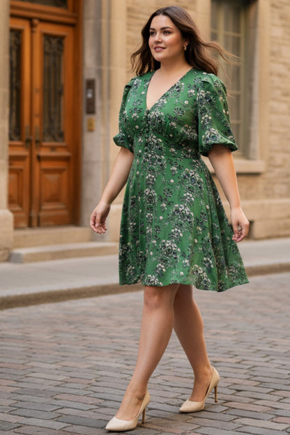 Robe évasée Talia à motif floral vert