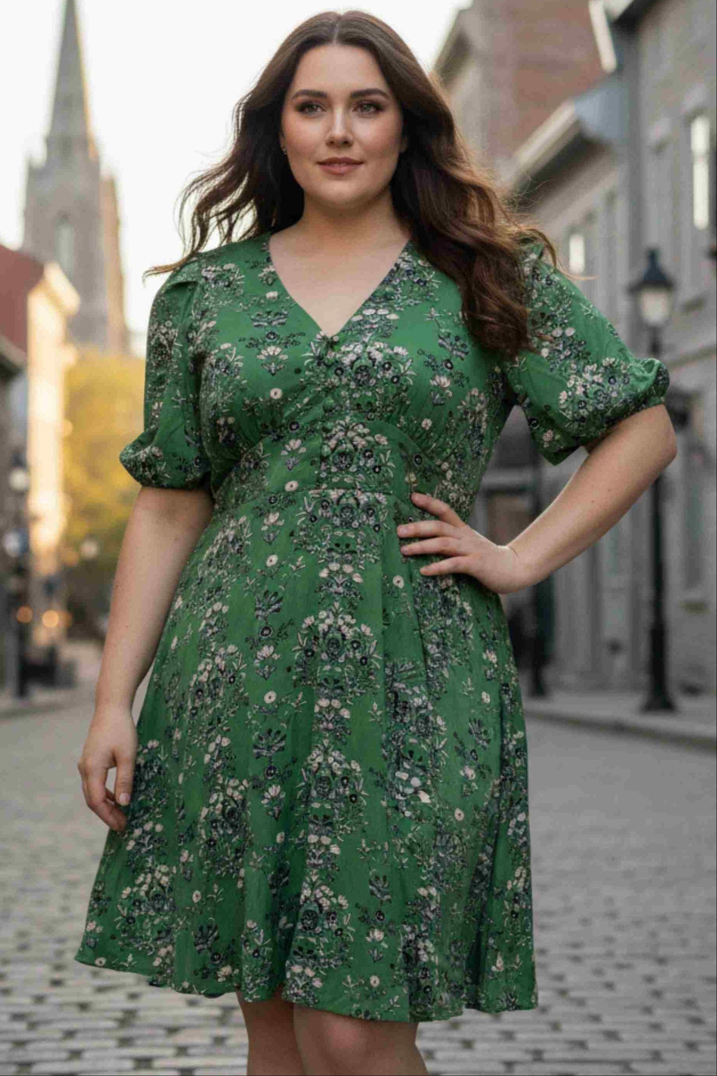 Robe évasée Talia à motif floral vert
