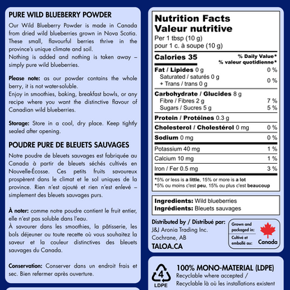 Poudre de bleuet sauvage 150 g - Fabriqué au Canada