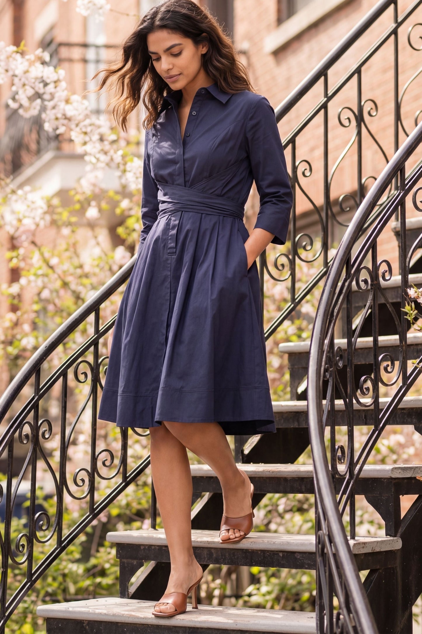 Robe-chemise évasée Tessa à nouer sur le devant