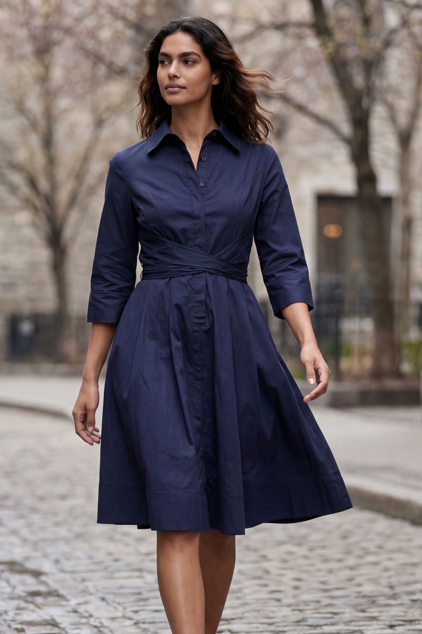 Robe-chemise évasée Tessa à nouer sur le devant