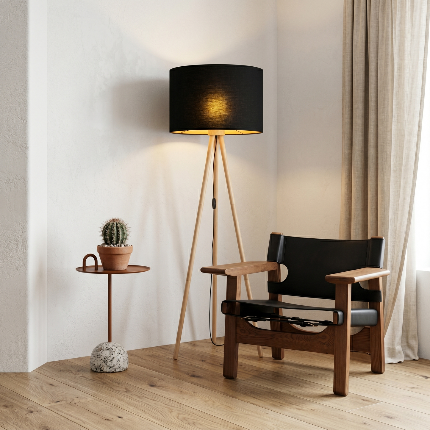 Lampadaire en bois et lin TOKYO pour salon et chambre