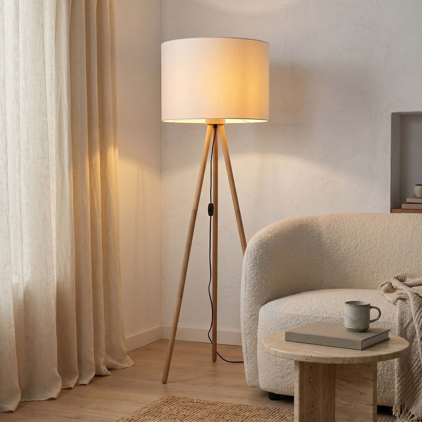 Lampadaire en bois et lin TOKYO pour salon et chambre