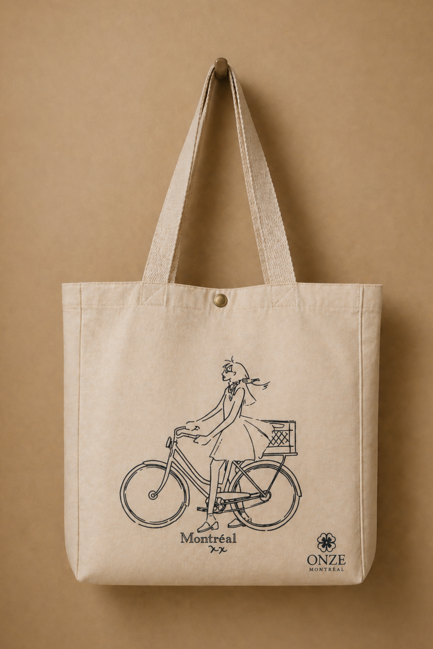 Sac fourre-tout en toile illustré Fille à vélo