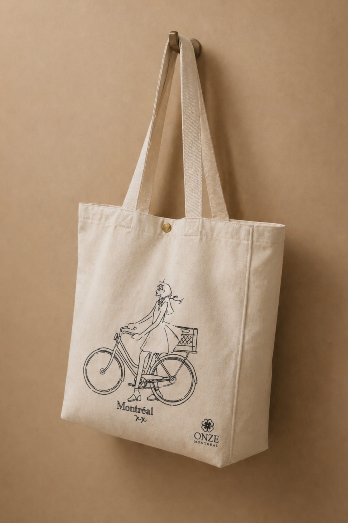 Sac fourre-tout en toile illustré Fille à vélo