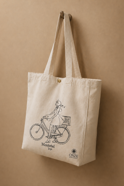 Sac fourre-tout en toile illustré Fille à vélo