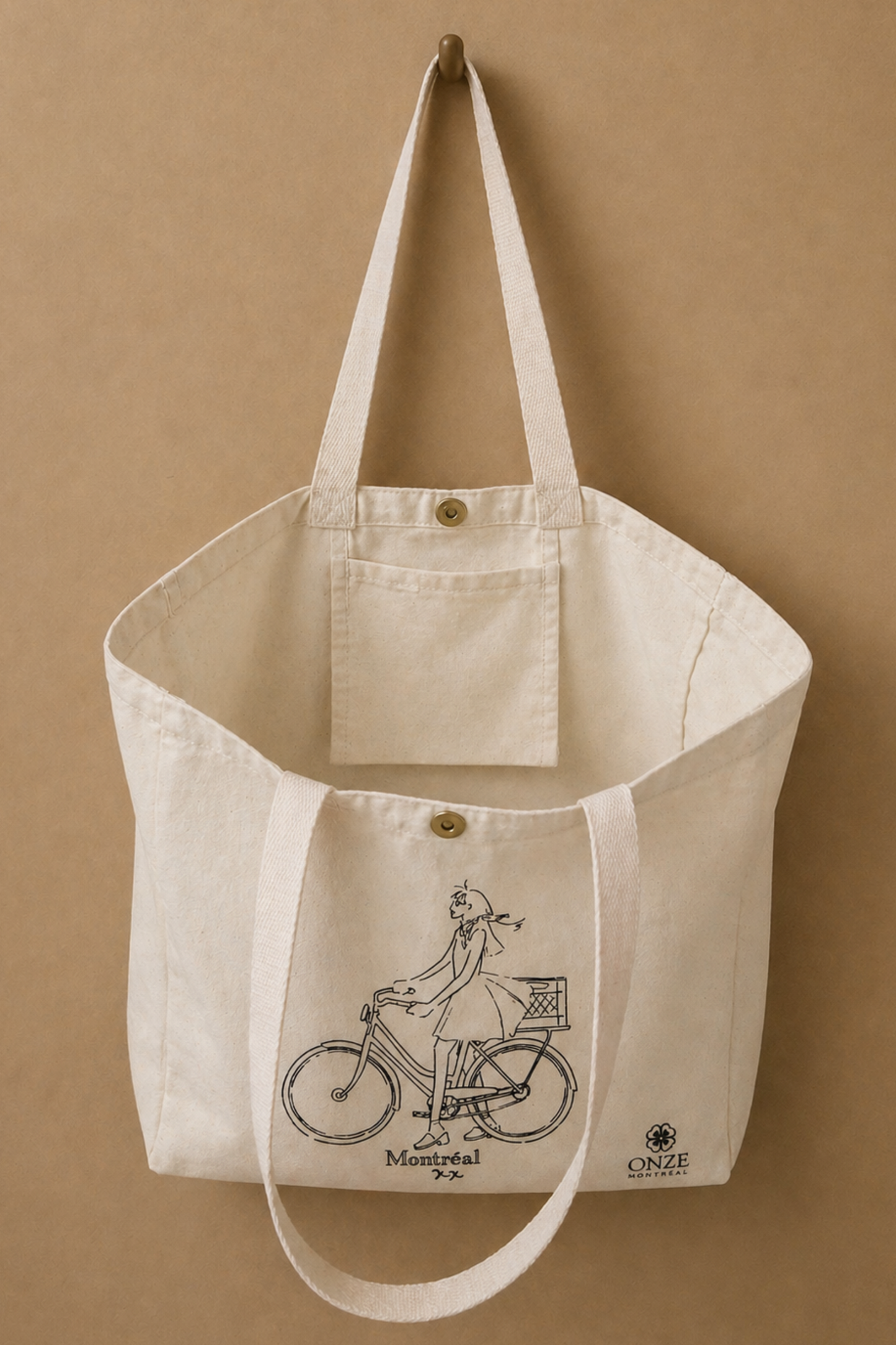 Sac fourre-tout en toile illustré Fille à vélo