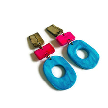 Bright Clip On Earrings in Blue, Pink & Grey
