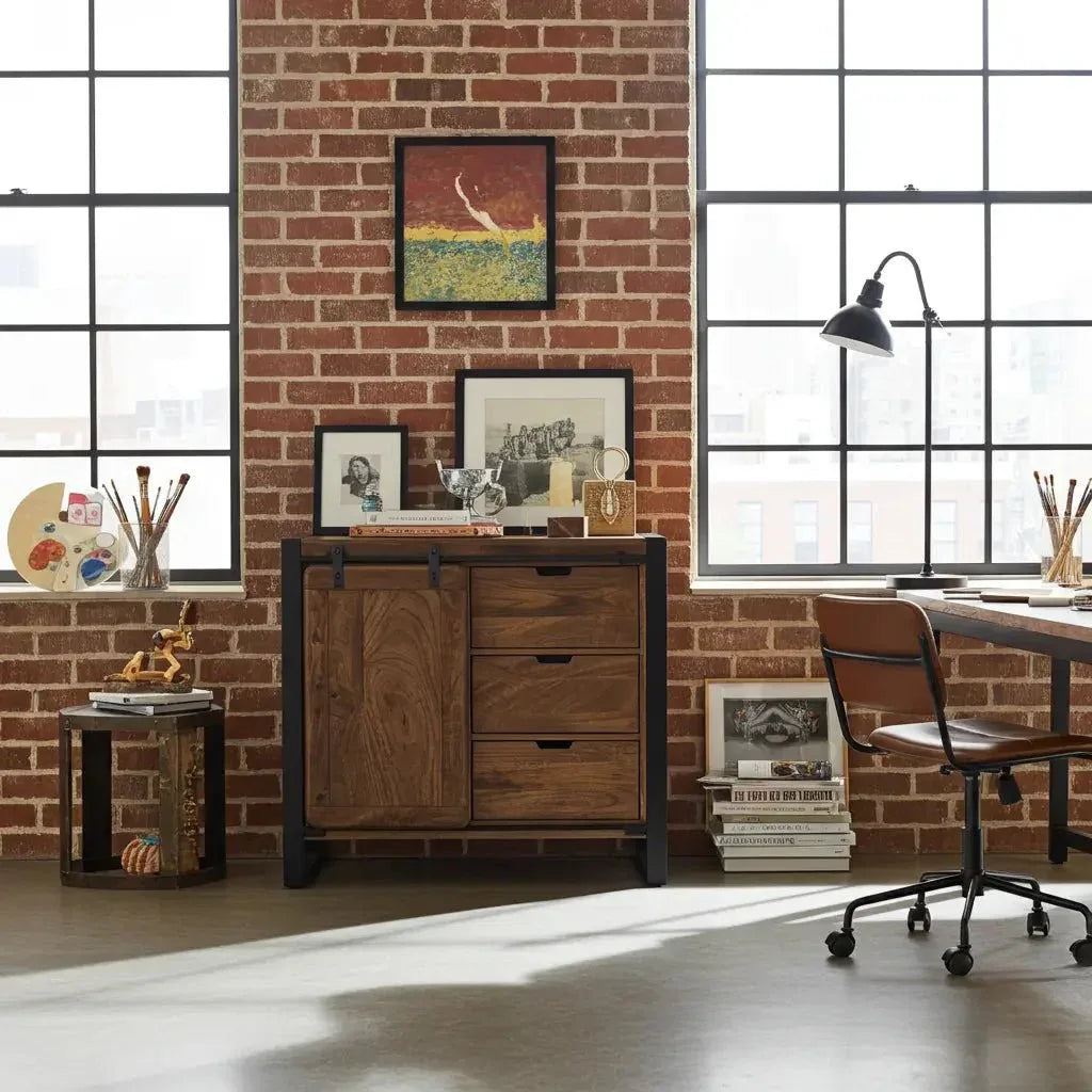 Avila Mango Wood Chest of Drawers with Sliding Door