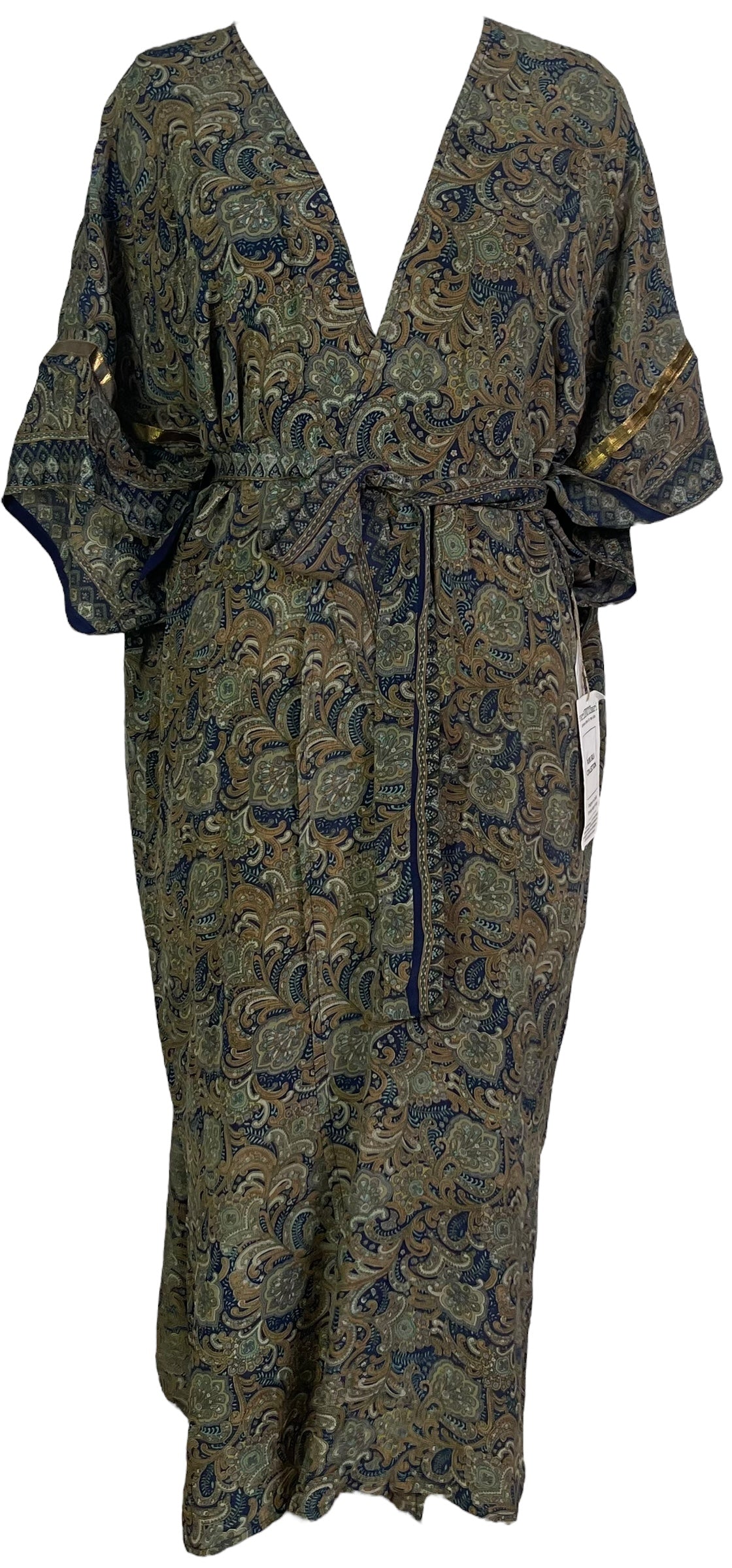 PRC6833 Duster long en pure soie à manches kimono avec ceinture Avatar
