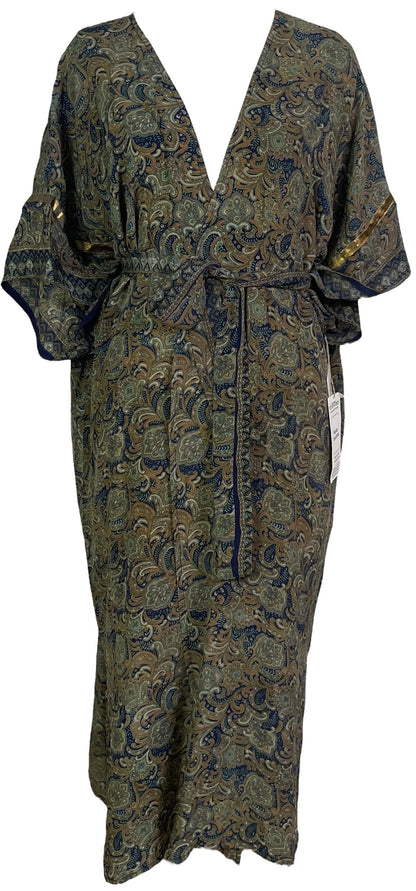 PRC6833 Duster long en pure soie à manches kimono avec ceinture Avatar