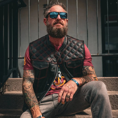 Open Road Men's Upside Leather Vest with Stitched Diamonds