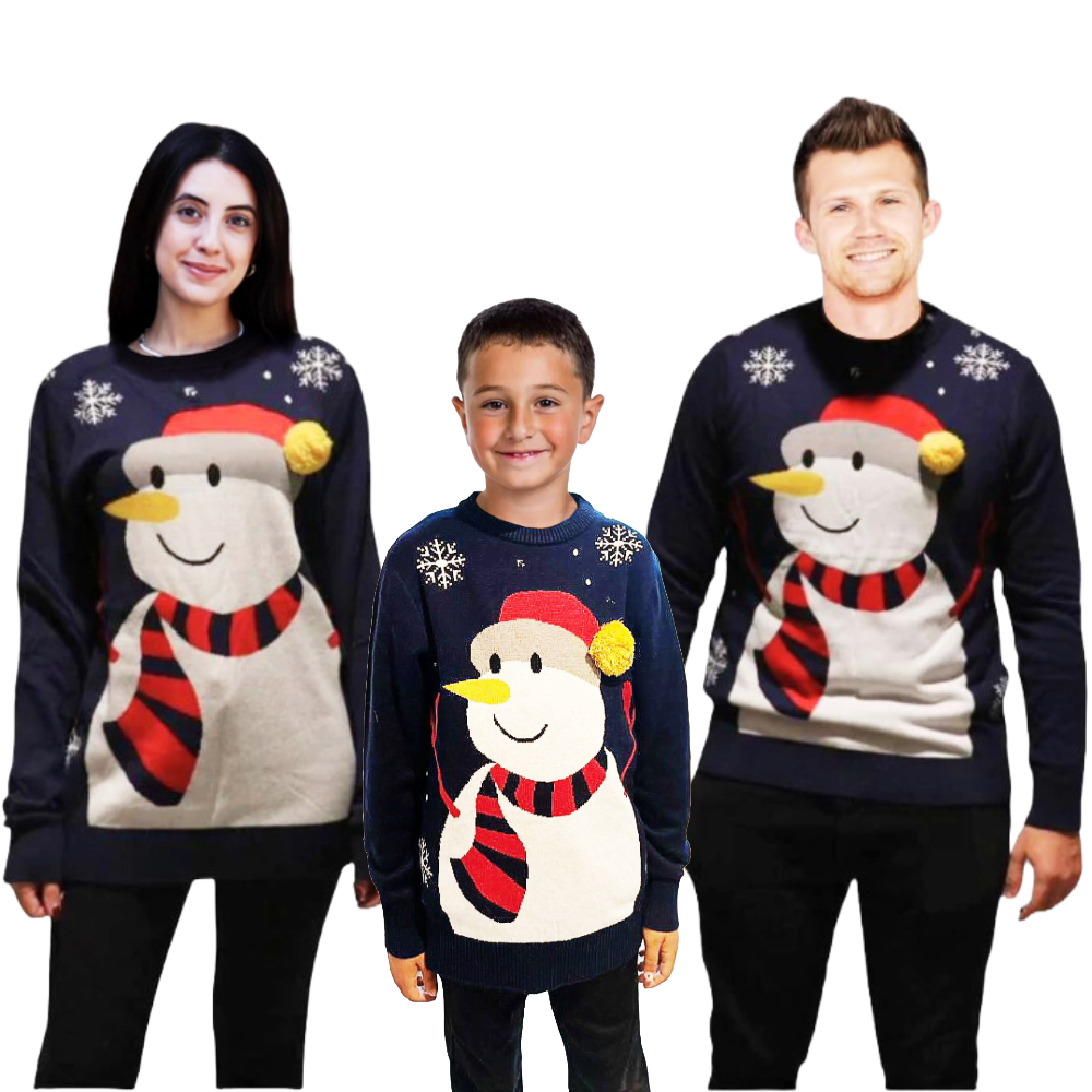 Lot Famille - Pull Bonhomme de Neige avec un Pompom